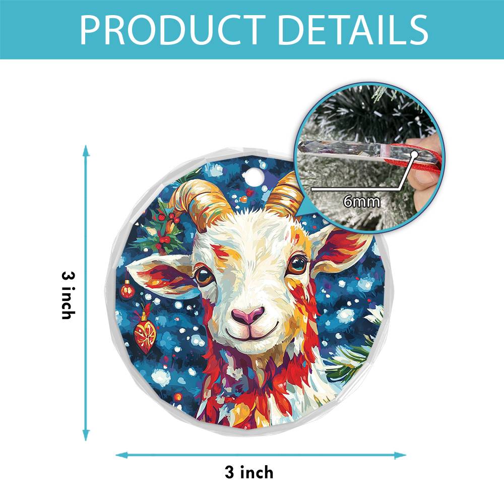 Beautiful Goat Christmas Night Design 1 Glass Ornament