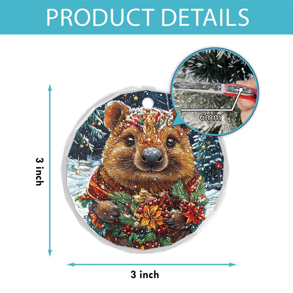 Beautiful Angus Wombat Christmas Night Design 1 Glass Ornament