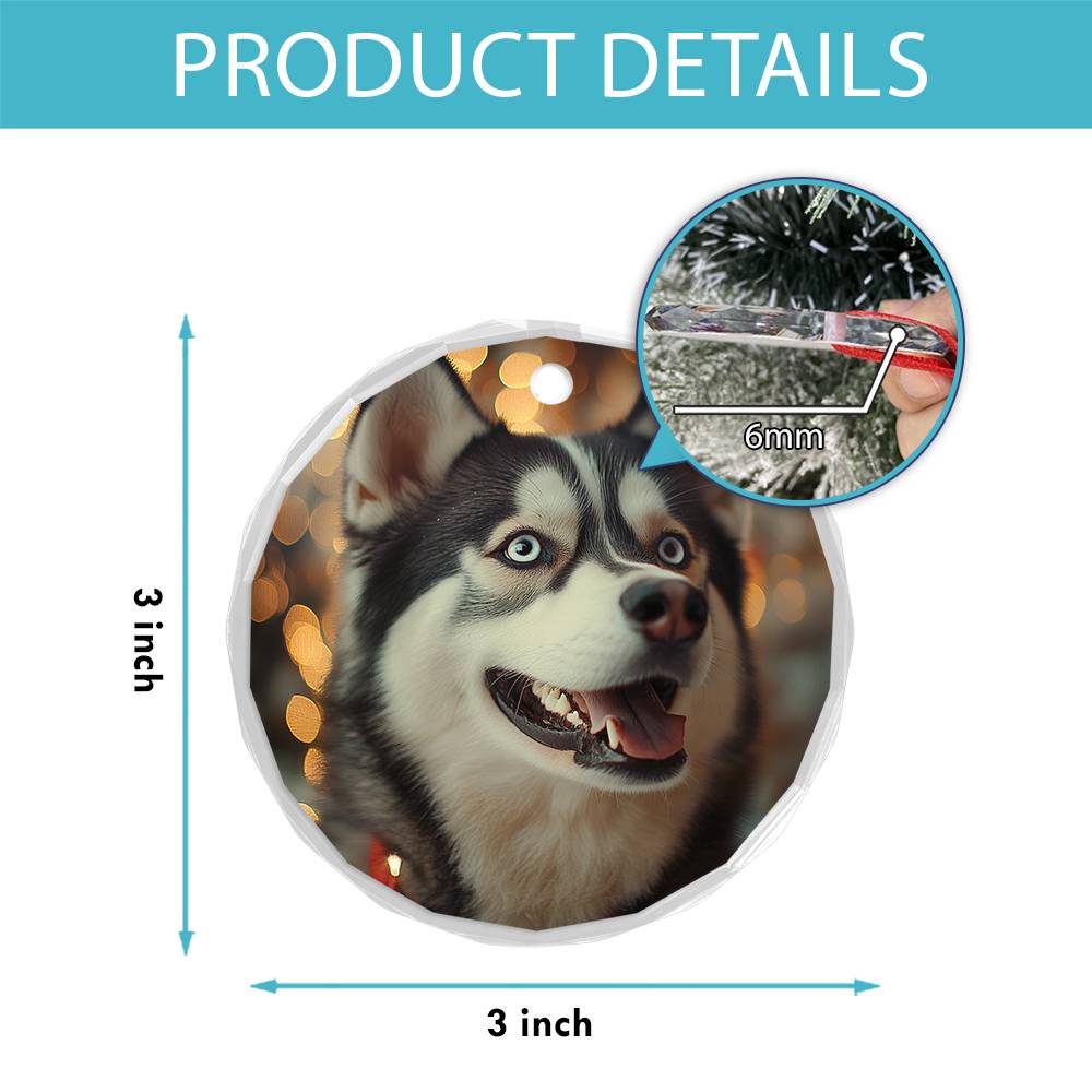 Beautiful Angus Huskie Dog Christmas Night Design 1 Glass Ornament