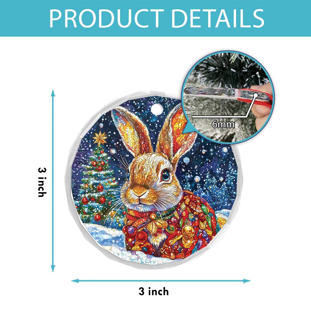 Beautiful Rabbit Christmas Night Design 3 Glass Ornament