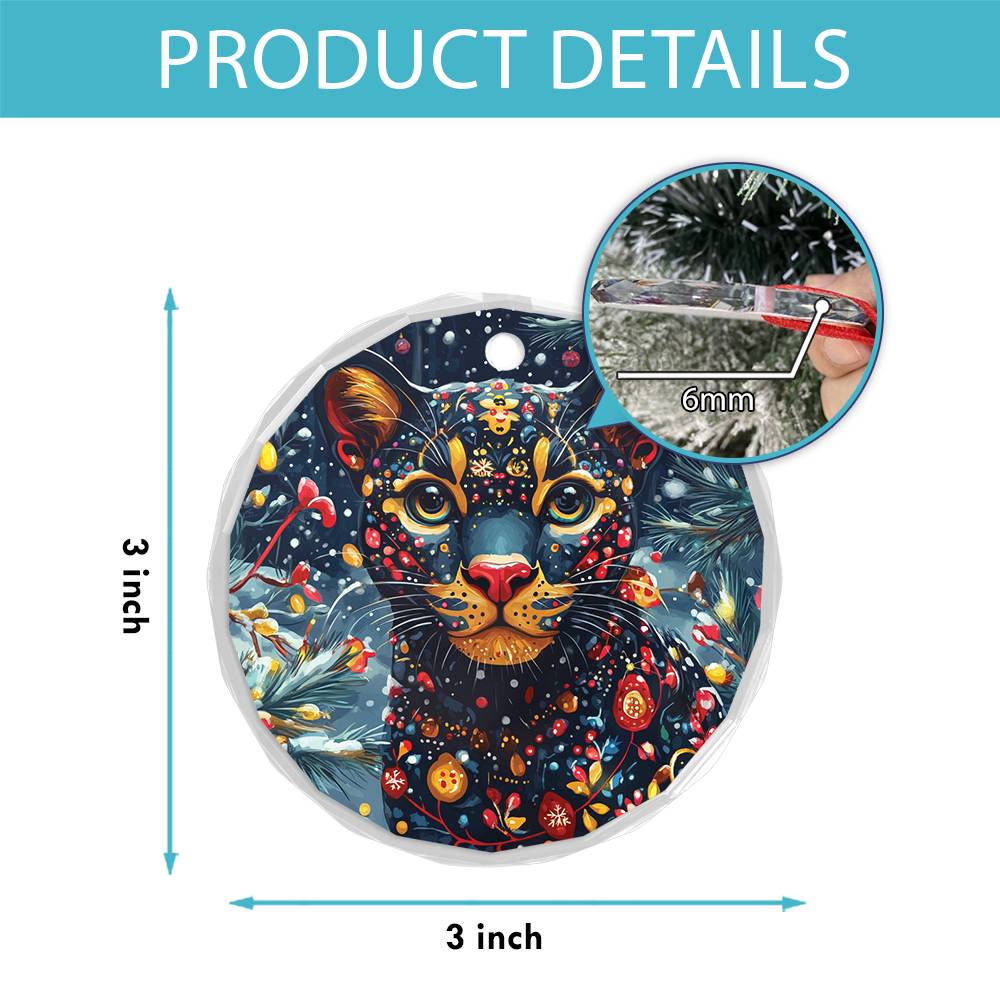 Beautiful Panther Christmas Night Design 2 Glass Ornament