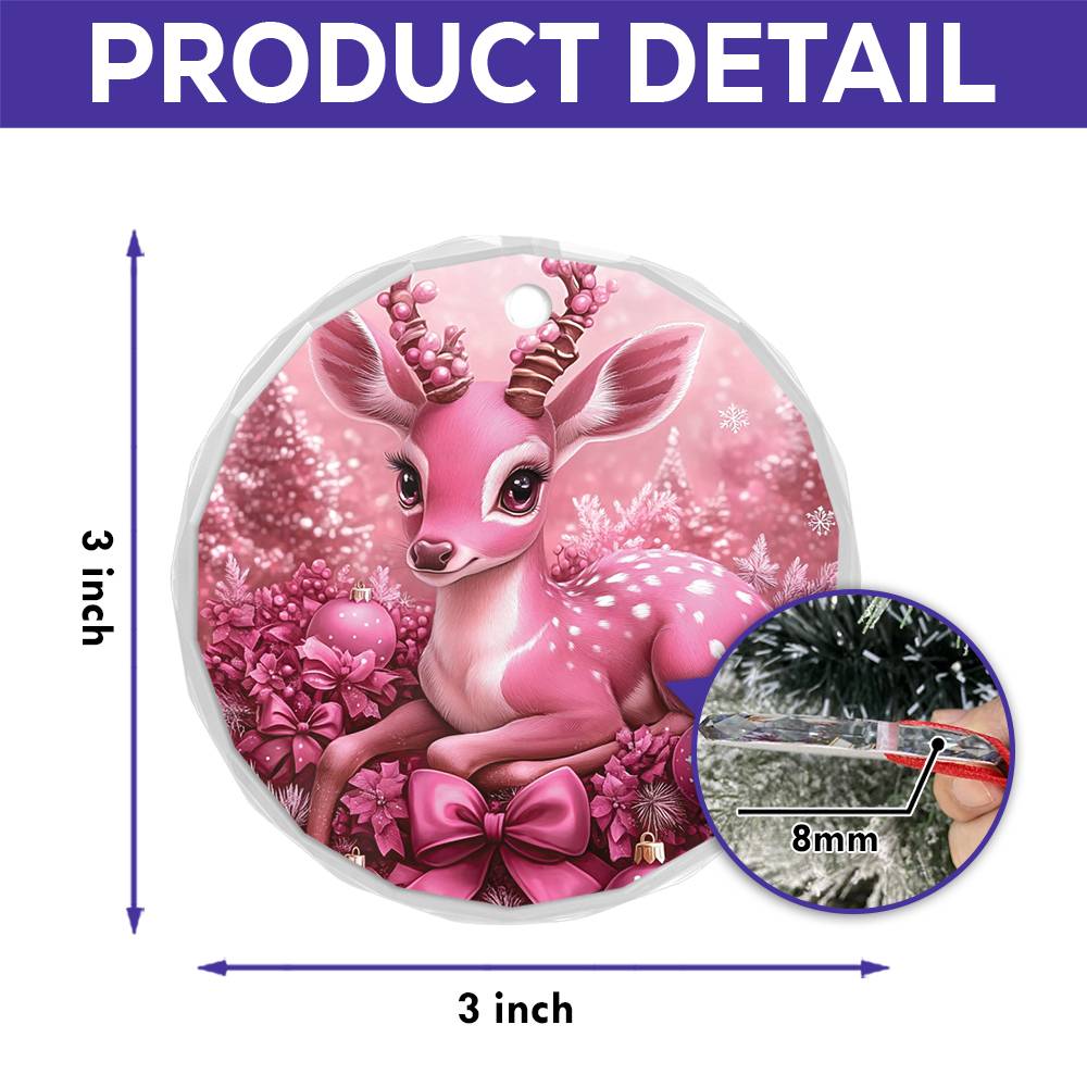 Antelope Pink Christmas Design 4 Glass Ornament