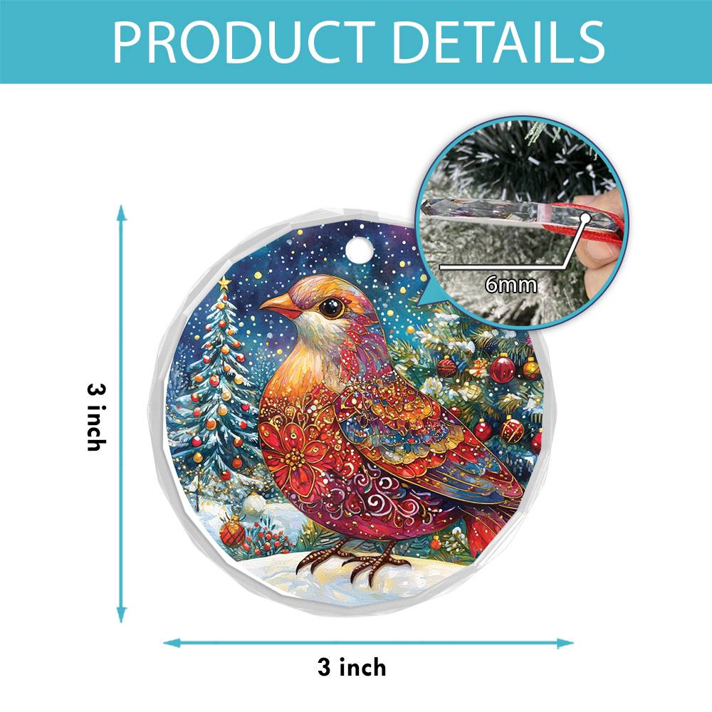 Beautiful Dove Christmas Night Design 3 Glass Ornament