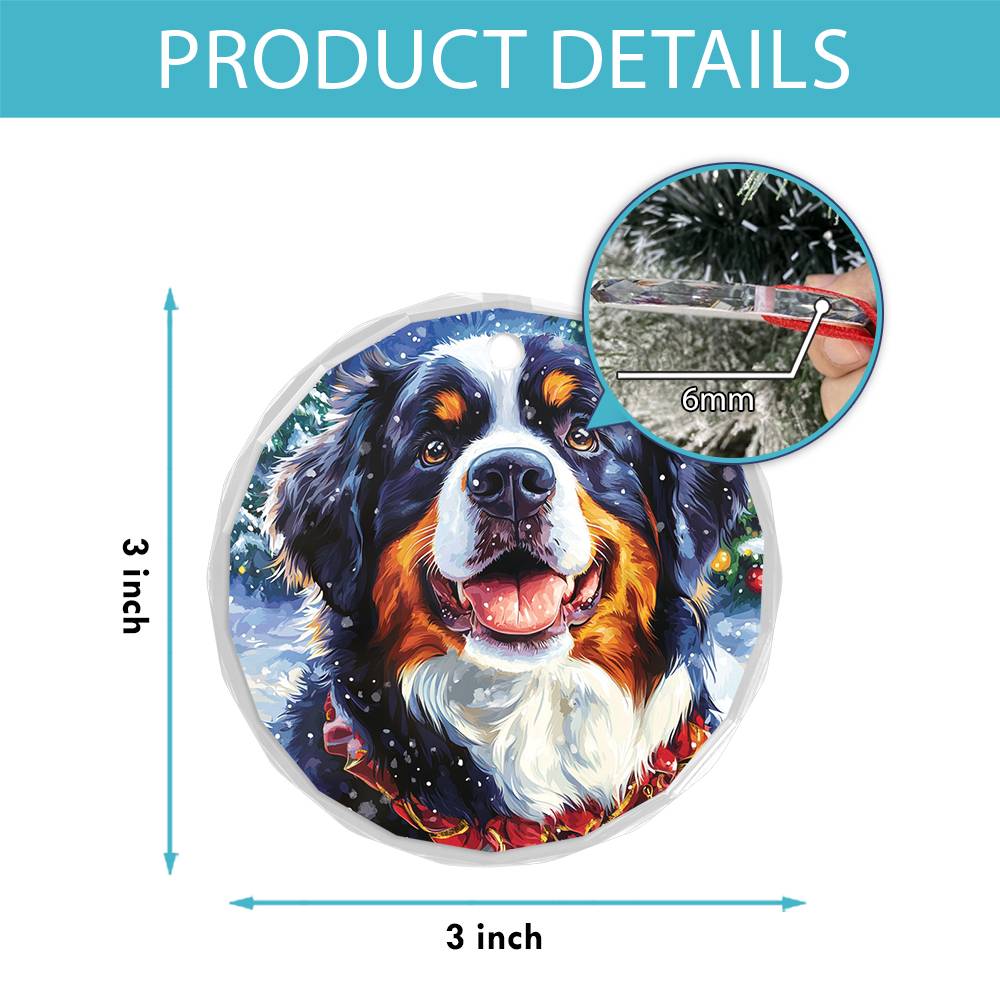 Beautiful Angus Bernese Mountain Dog Christmas Night Design 4 Glass Ornament