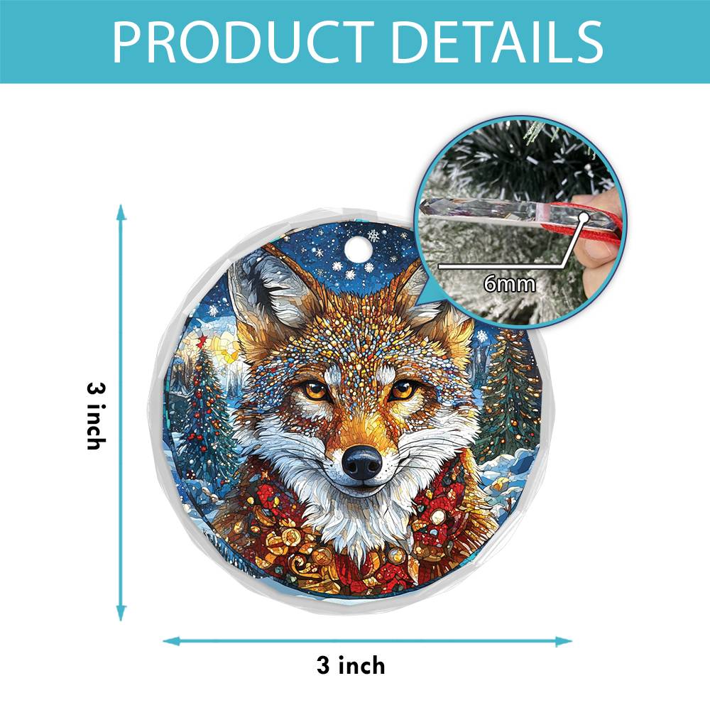 Beautiful Angus Coyote Christmas Night Design 3 Glass Ornament