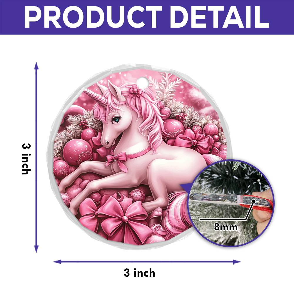 Unicorn Pink Christmas Design 2 Glass Ornament