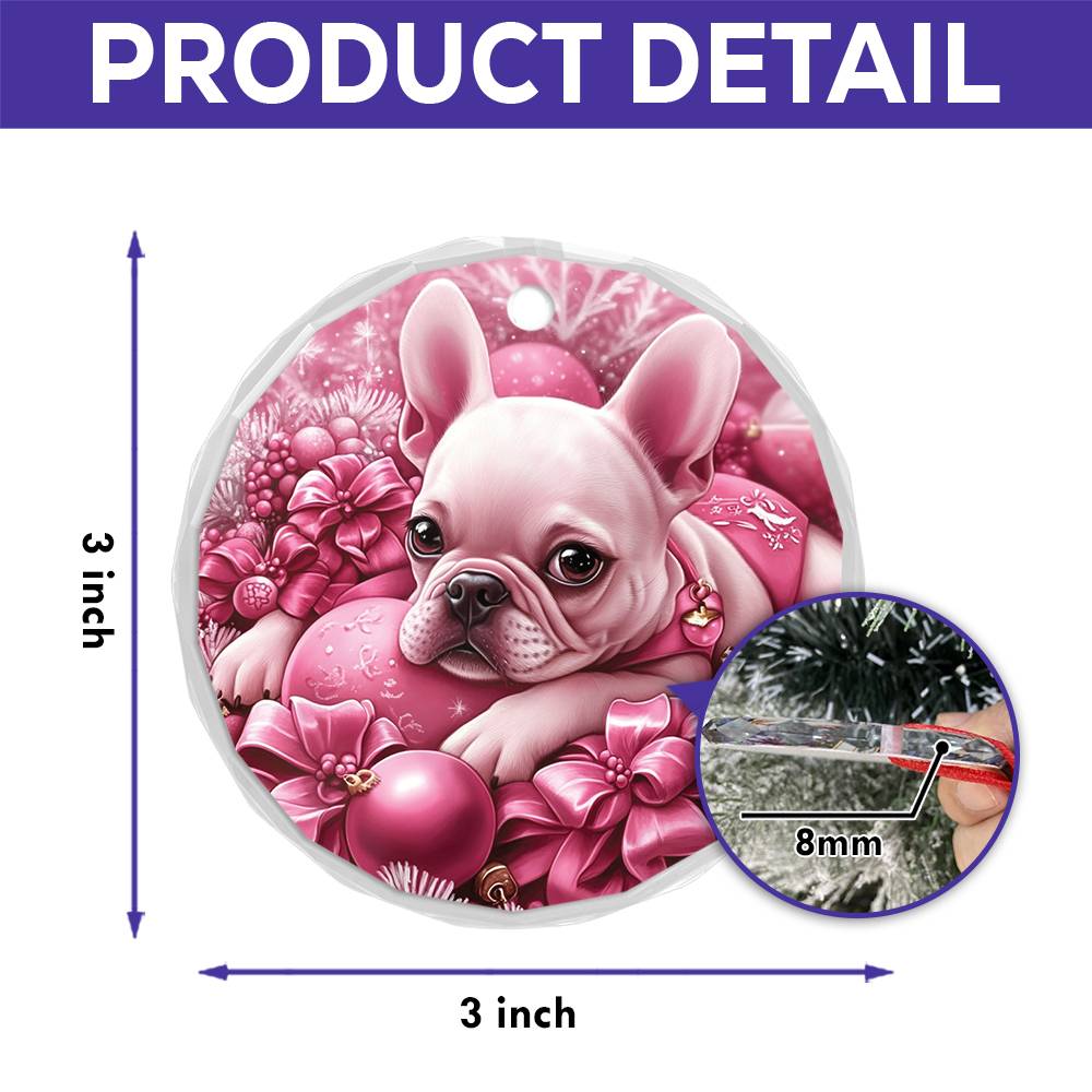 French Bulldog Pink Christmas Design 2 Glass Ornament