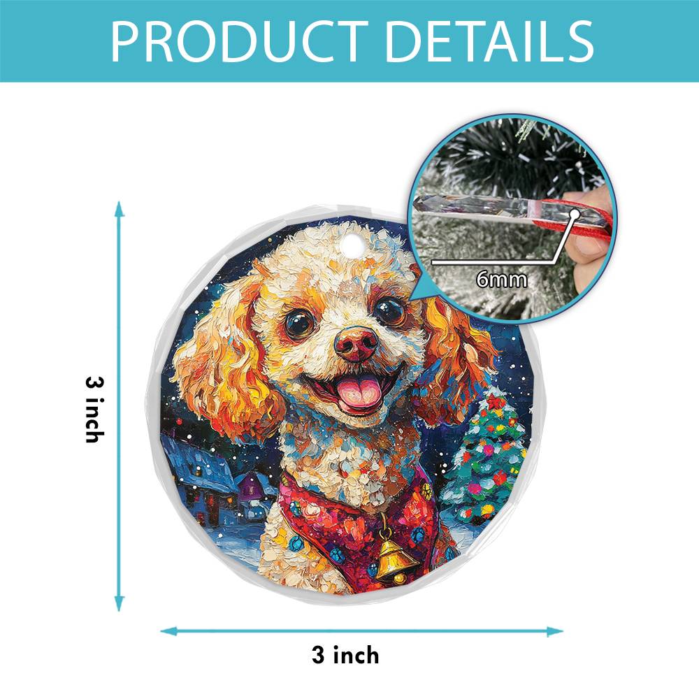 Beautiful Angus Poodle Dog Christmas Night Design 1 Glass Ornament