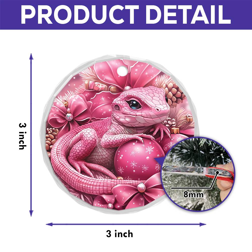Lizard Pink Christmas Design 2 Glass Ornament