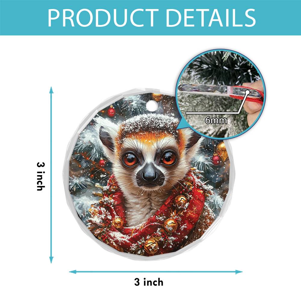 Beautiful Angus Lemur Christmas Night Design 2 Glass Ornament