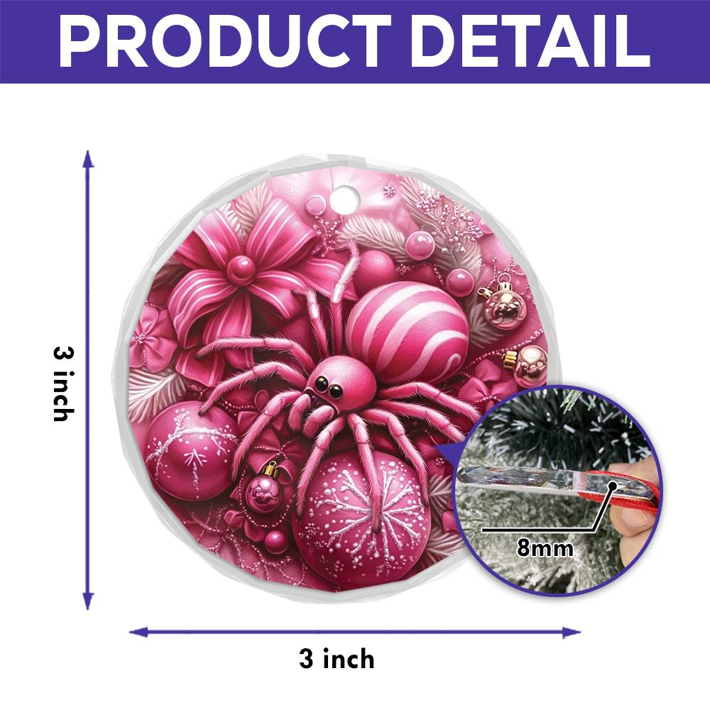 Spider Pink Christmas Design 1 Glass Ornament