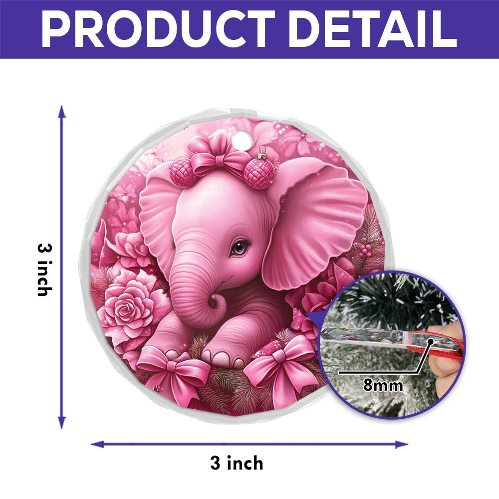 Elephant Pink Christmas Design 3 Glass Ornament