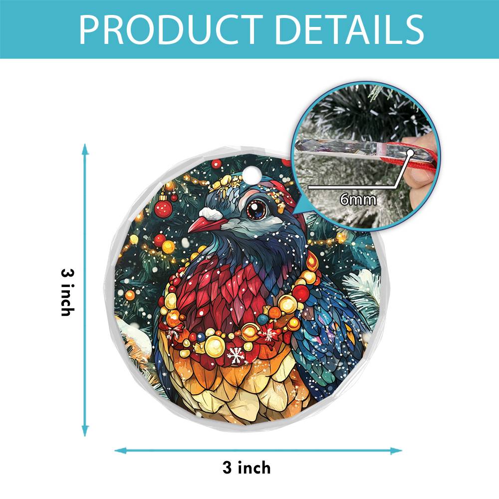 Beautiful Pigeon Christmas Night Design 3 Glass Ornament