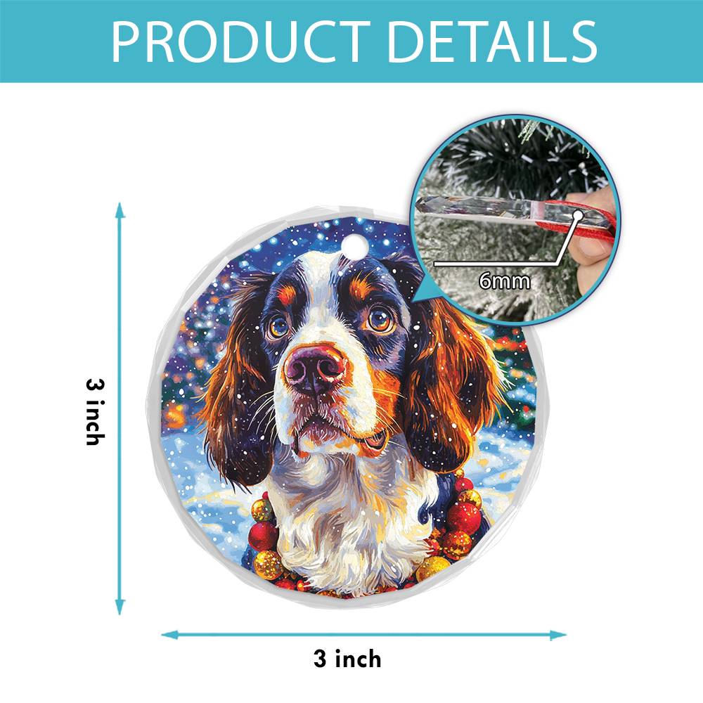 Beautiful English Springer Spaniel Dog Christmas Night Design 3 Glass Ornament