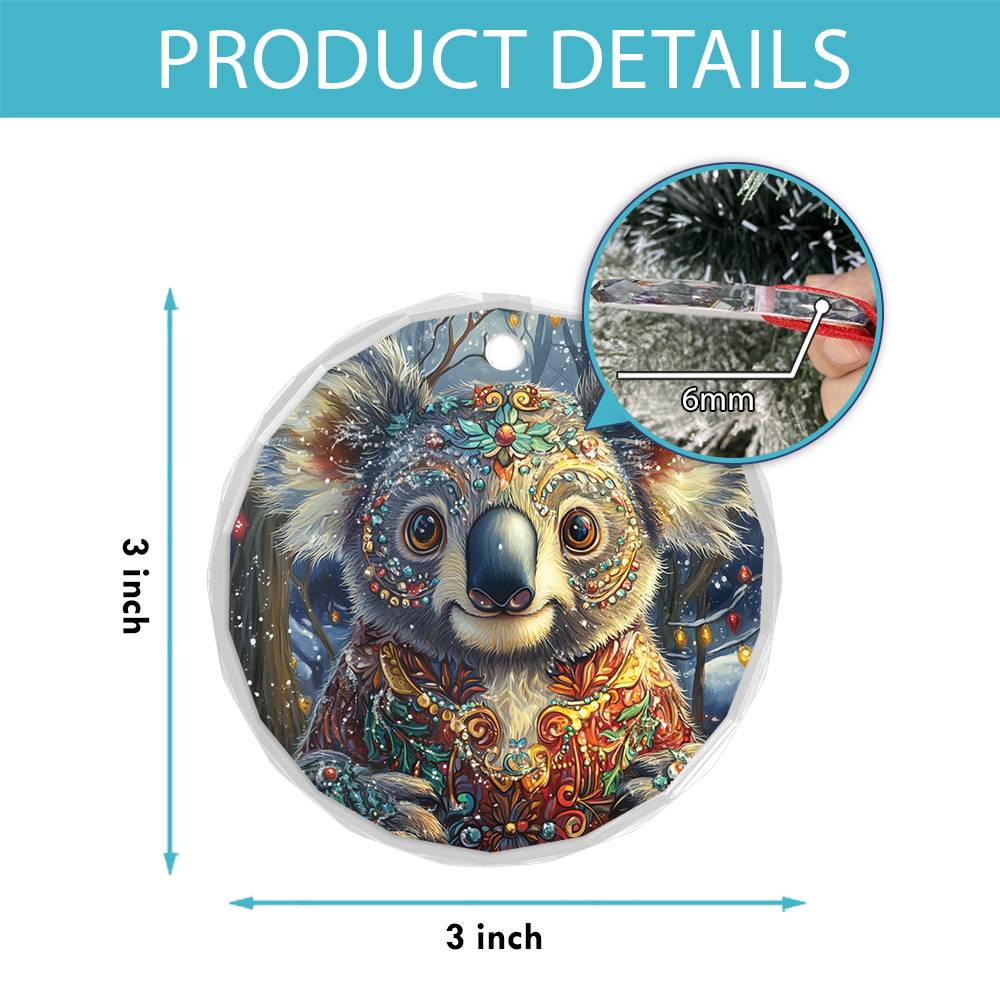 Beautiful Angus Koala Christmas Night Design 3 Glass Ornament