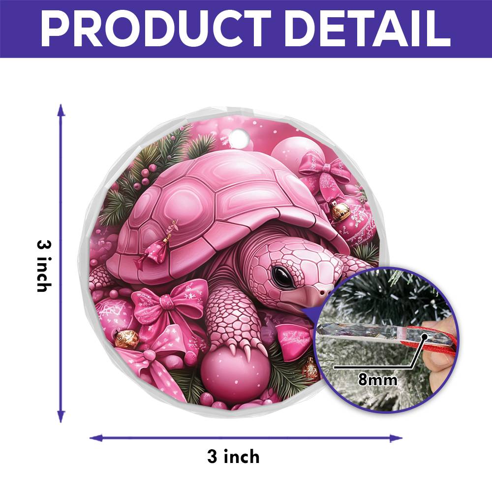 Tortoise Pink Christmas Design 4 Glass Ornament