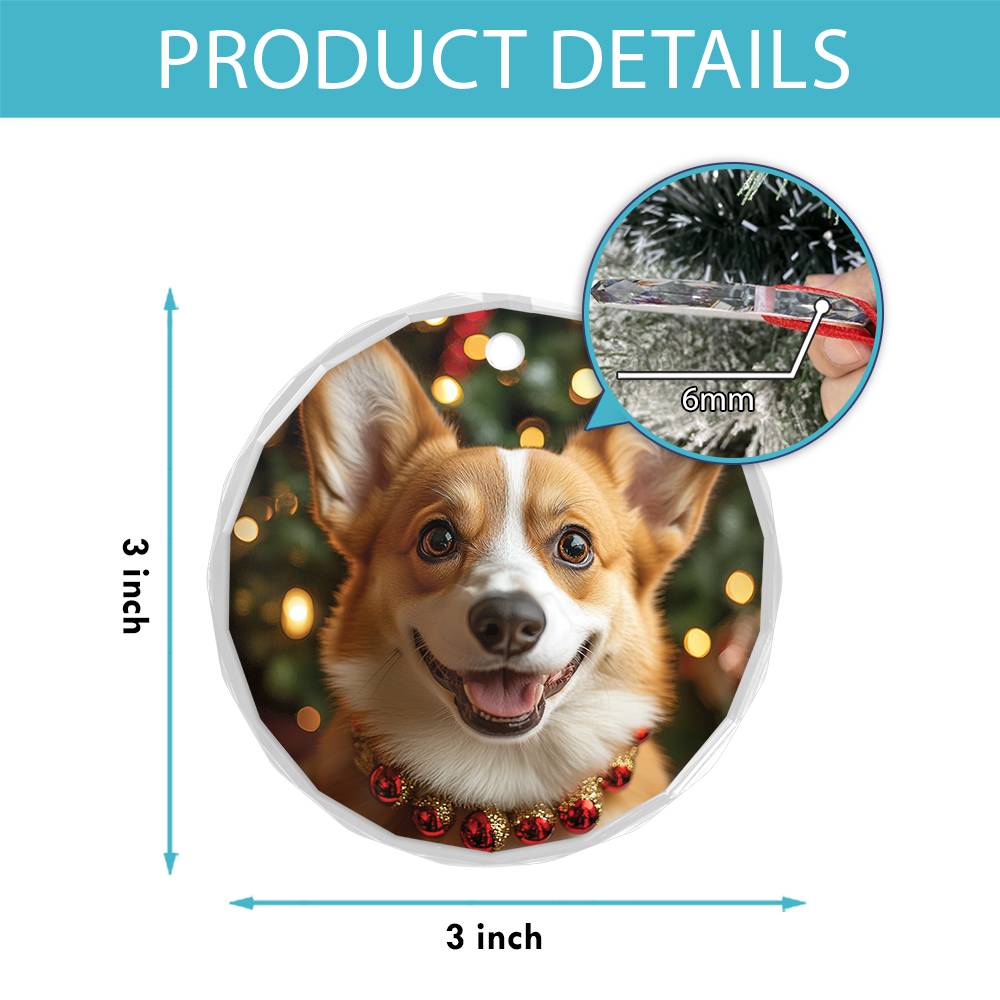Beautiful Angus Corgi Dog Christmas Night Design 2 Glass Ornament
