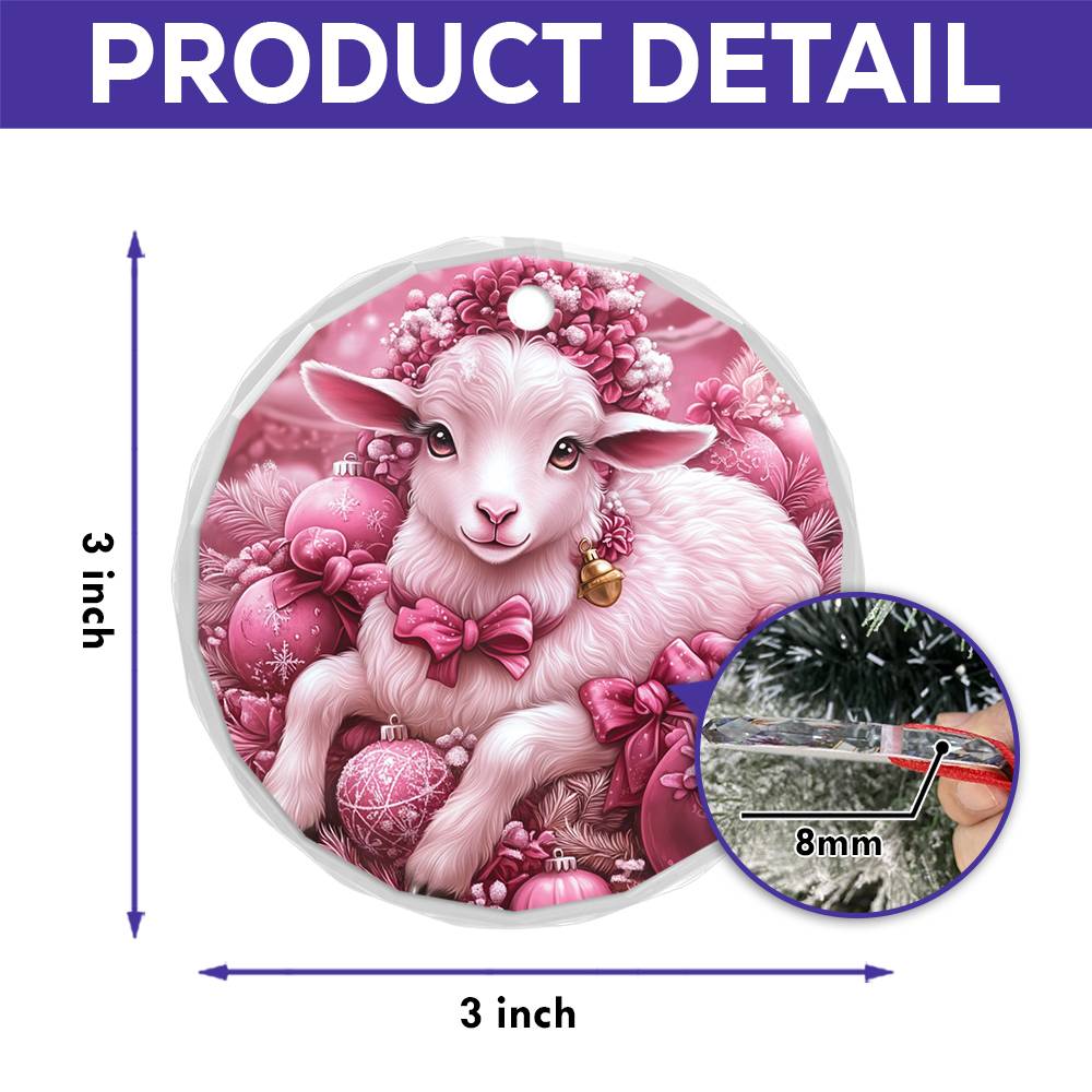 Sheep Pink Christmas Design 1 Glass Ornament