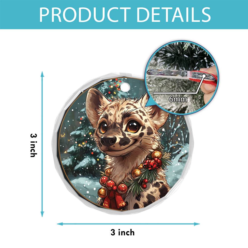 Beautiful Hyena Christmas Night Design 1 Glass Ornament