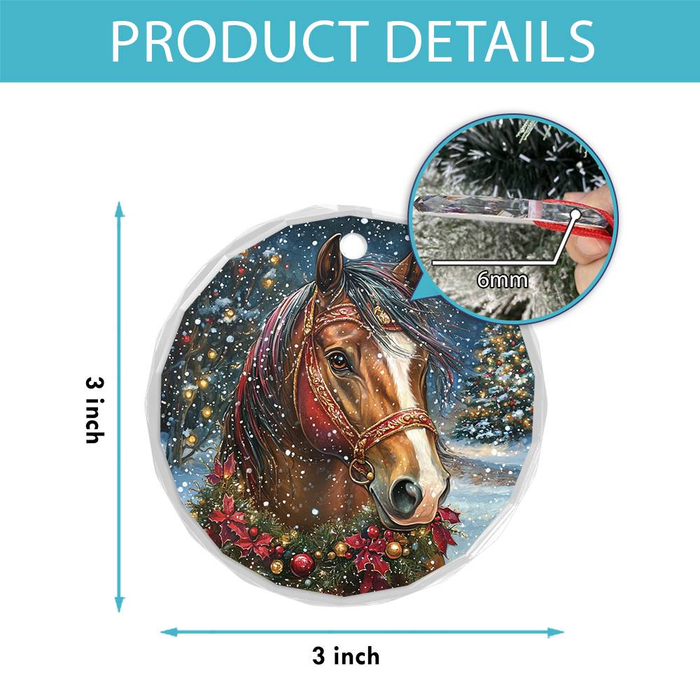 Beautiful Horse Christmas Night Design 3 Glass Ornament