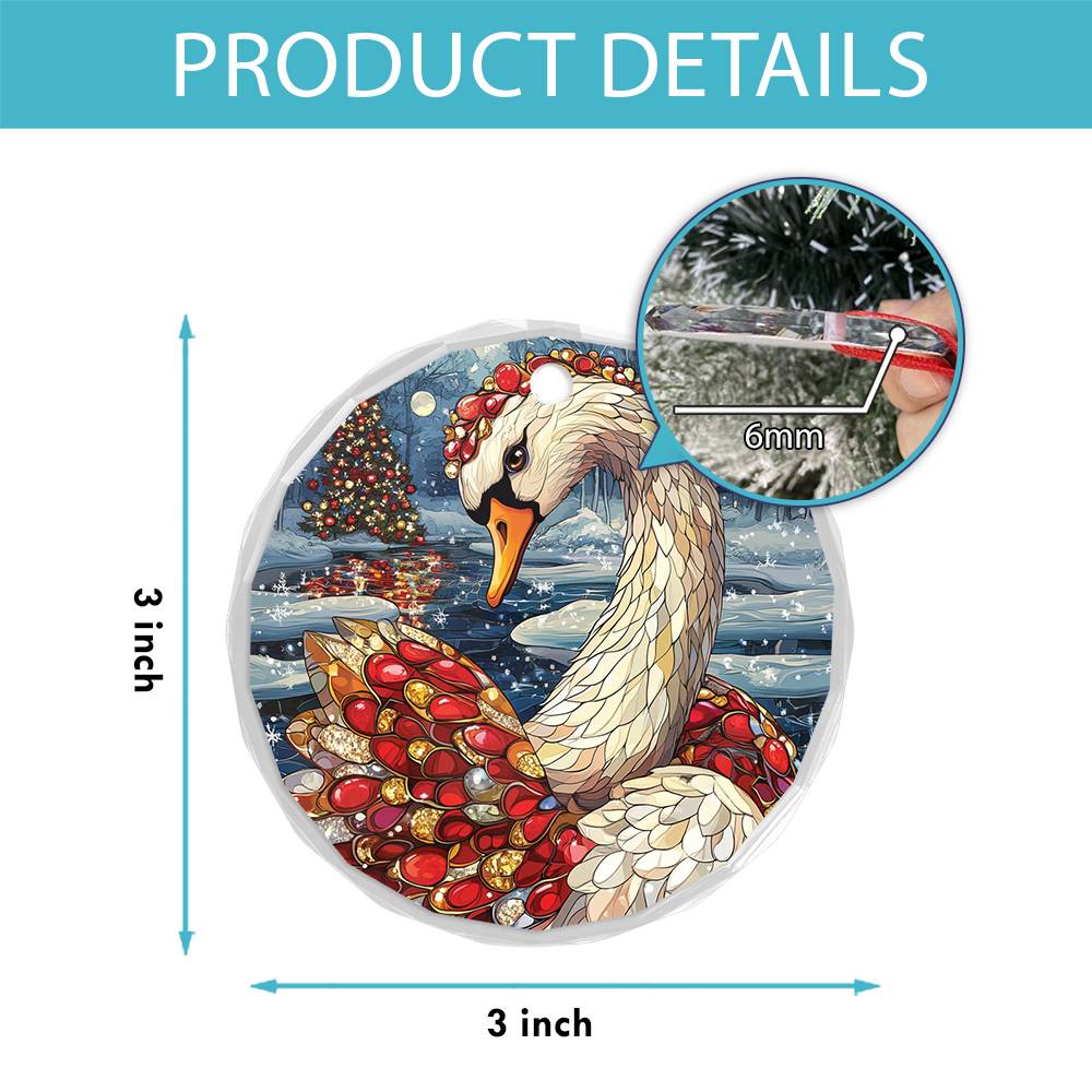 Beautiful Swan Christmas Night Design 3 Glass Ornament