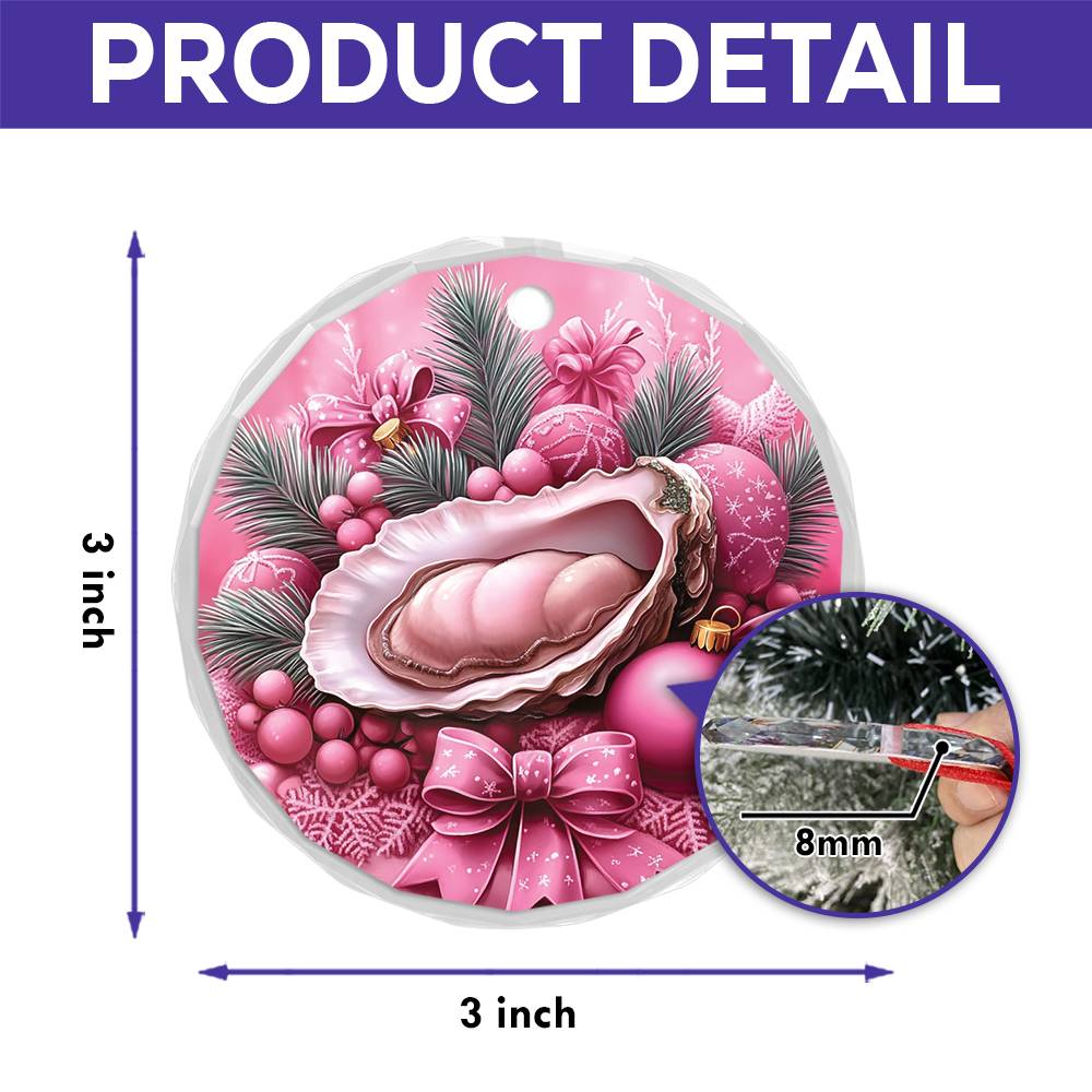 Oysters Pink Christmas Design 1 Glass Ornament