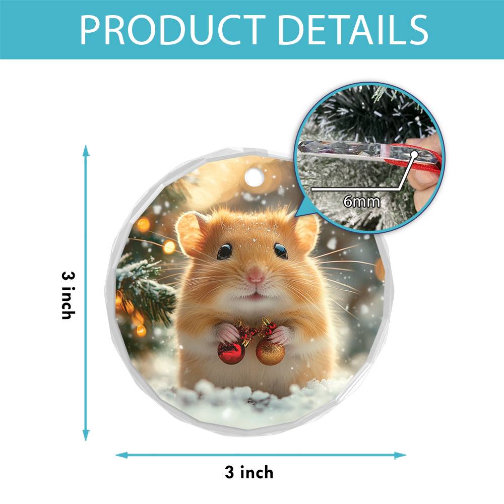 Beautiful Hamster Christmas Night Design 3 Glass Ornament