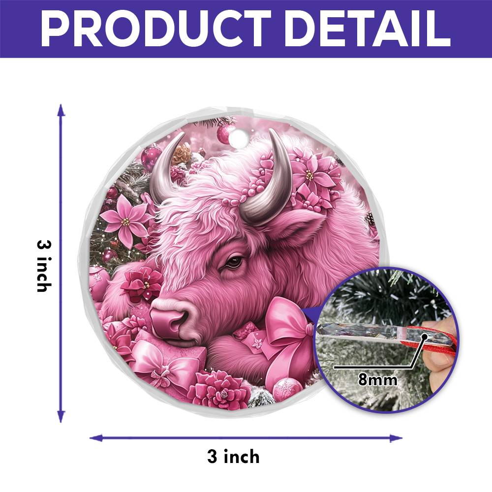 Bison Pink Christmas Design 2 Glass Ornament