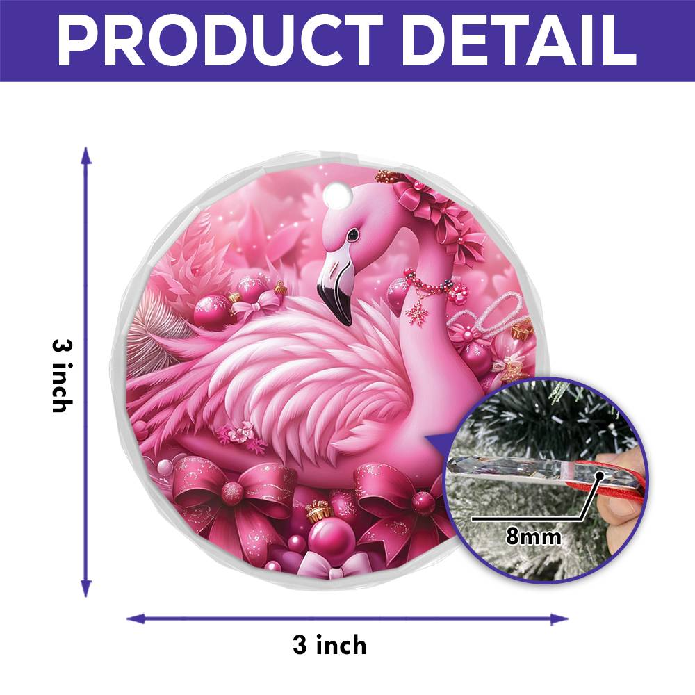 Flamingo Pink Christmas Design 3 Glass Ornament
