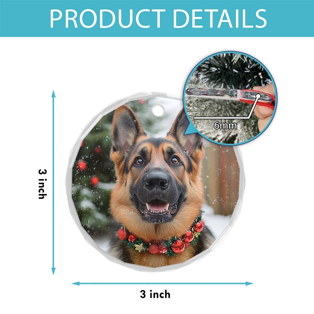 Beautiful German Shepherd Dog Christmas Night Design 1 Glass Ornament