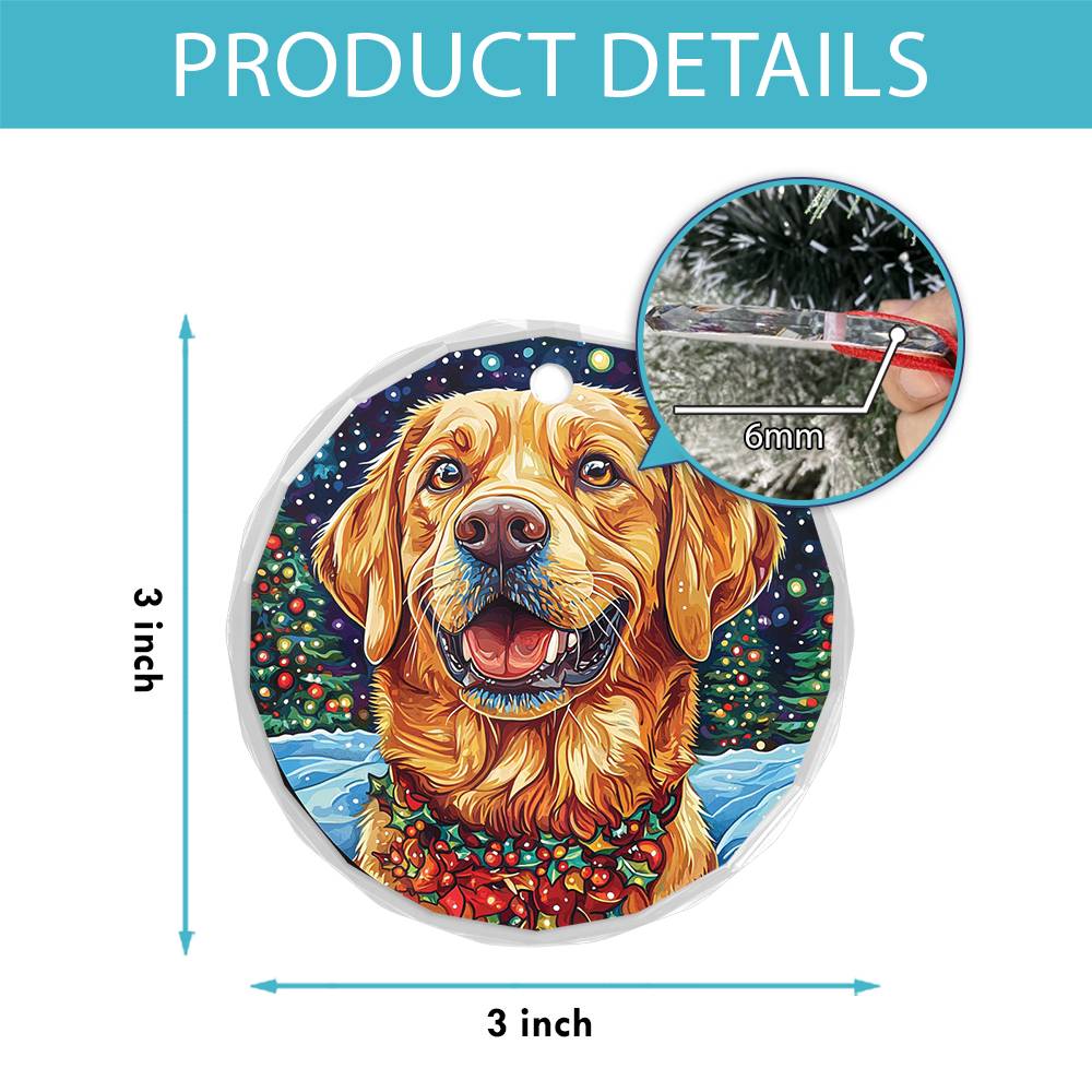 Beautiful Angus Labrador Retriever Dog Christmas Night Design 1 Glass Ornament