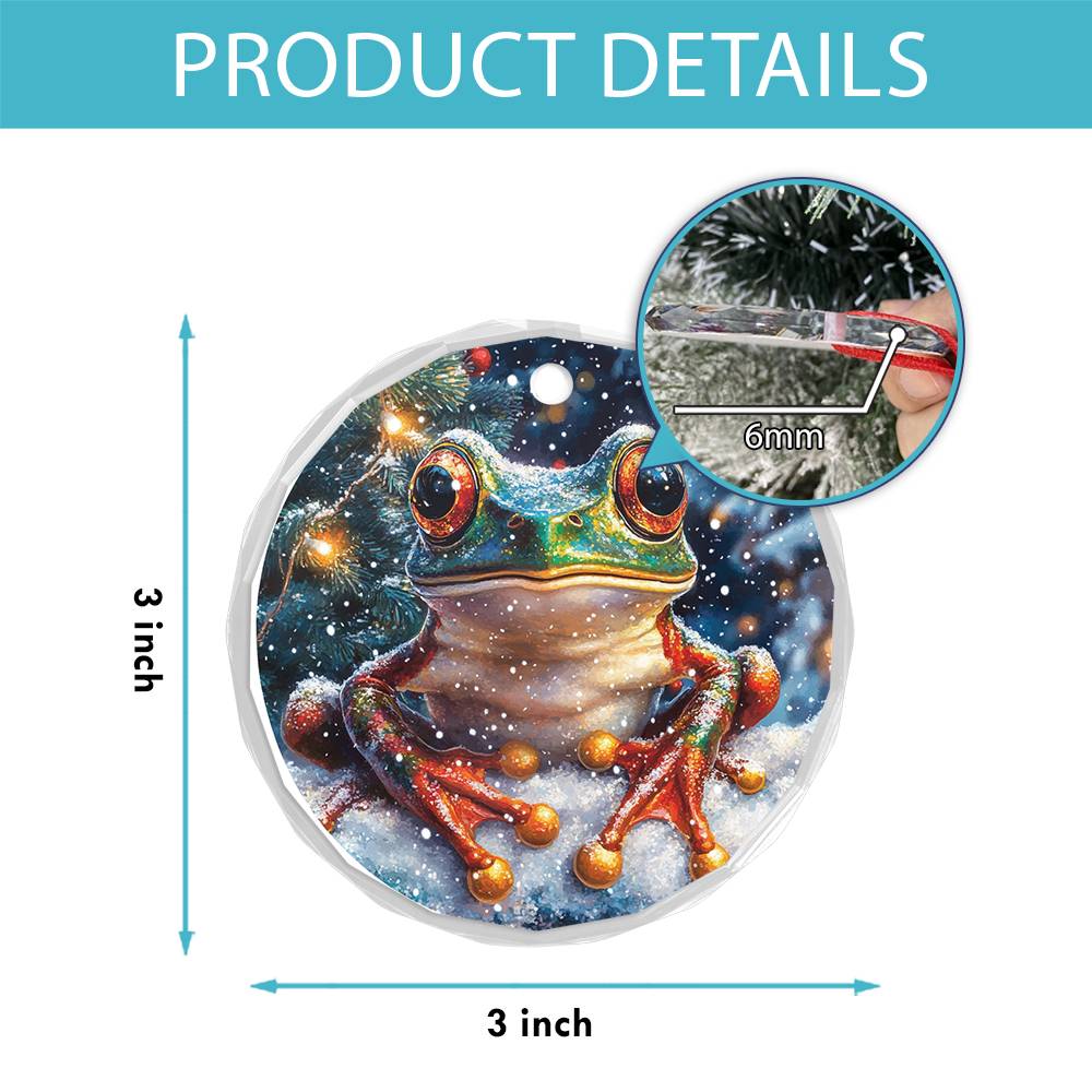 Beautiful Angus Frog Christmas Night Design 1 Glass Ornament
