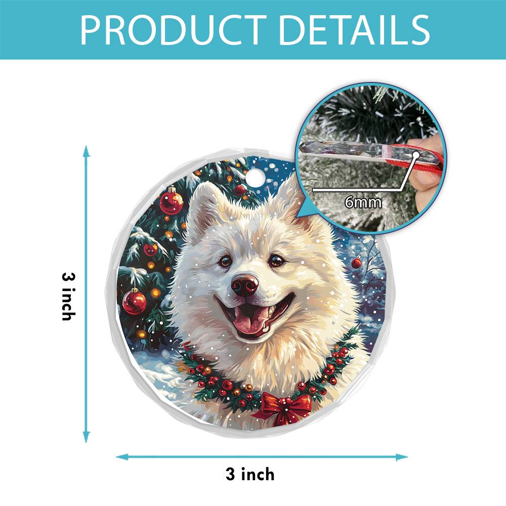 Beautiful Samoyed Dog Christmas Night Design 2 Glass Ornament