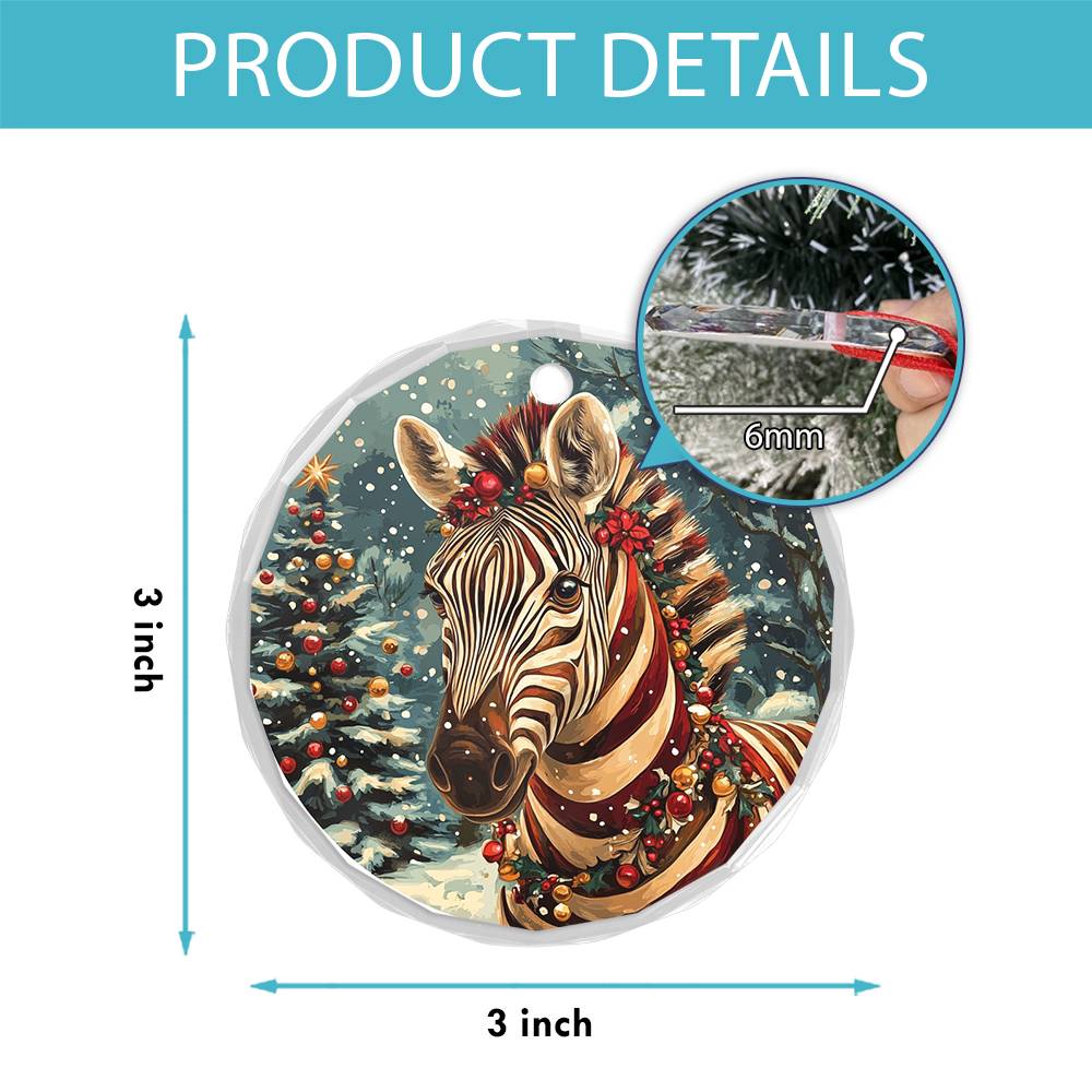 Beautiful Zebra Christmas Night Design 4 Glass Ornament