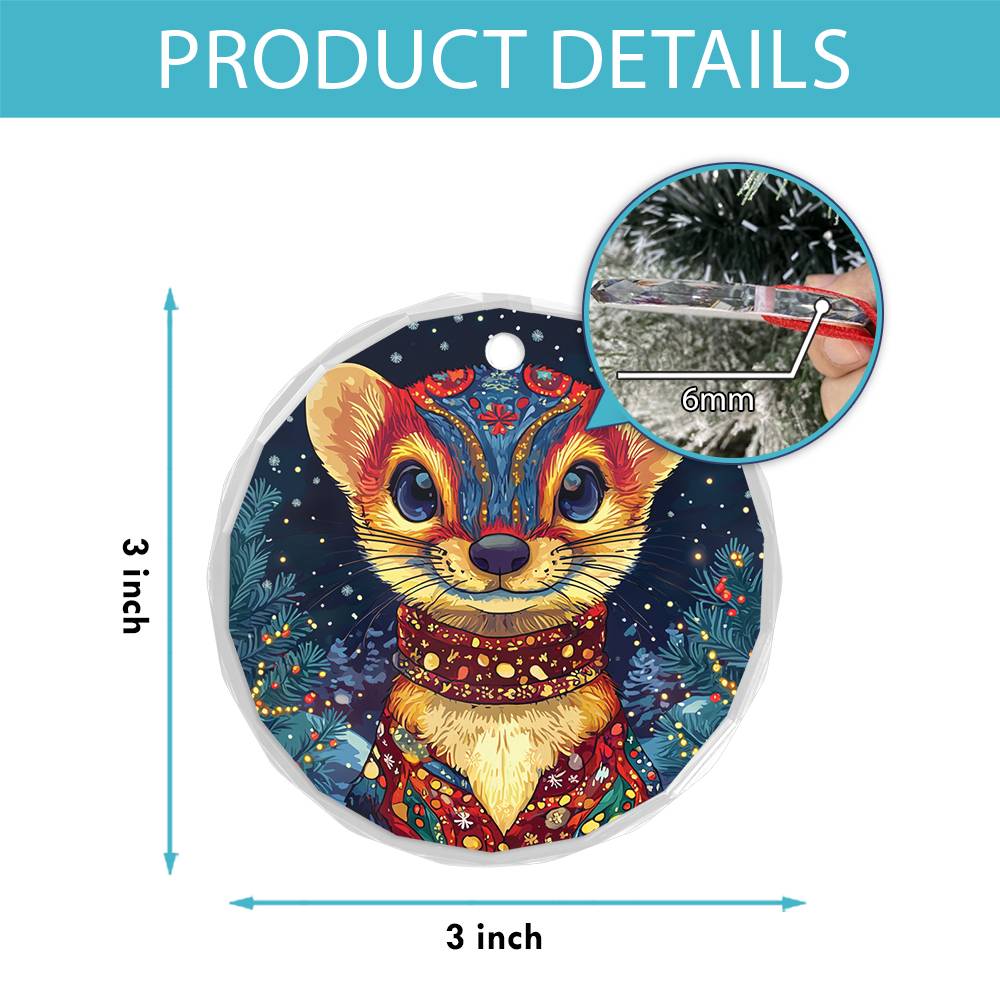 Beautiful Angus Weasel Christmas Night Design 1 Glass Ornament
