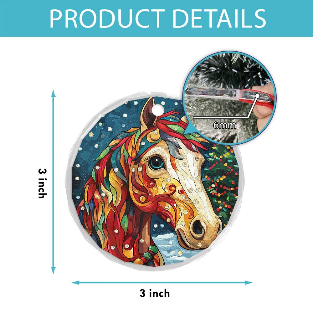 Beautiful Horse Christmas Night Design 1 Glass Ornament