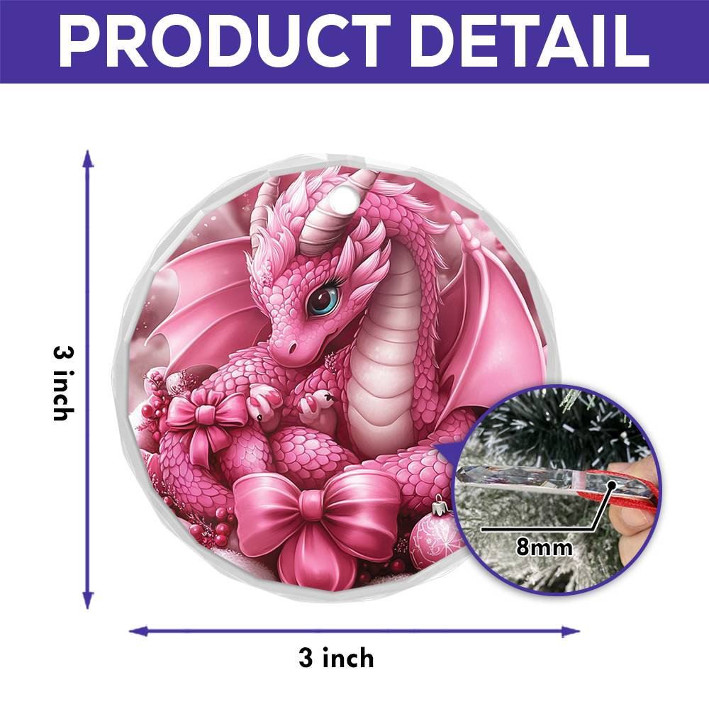 Dragon Pink Christmas Design 1 Glass Ornament