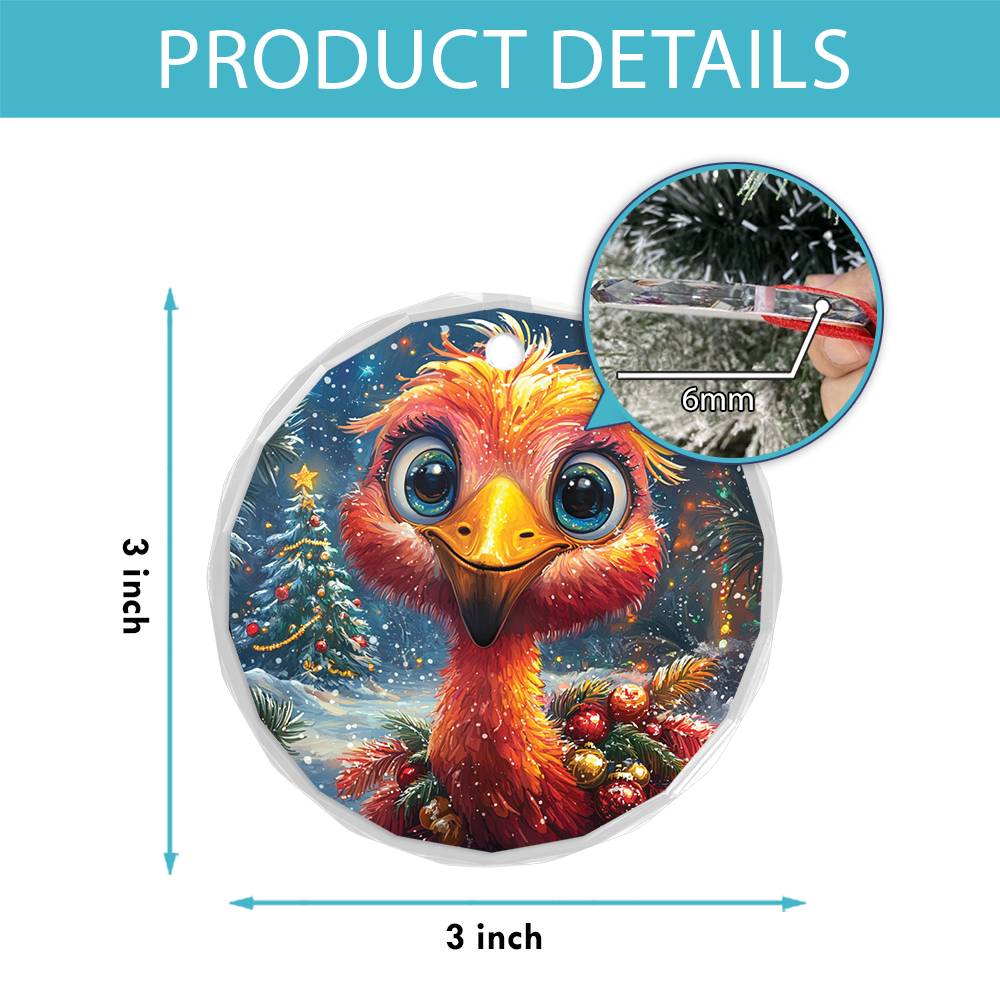 Beautiful Flamingo Christmas Night Design 3 Glass Ornament