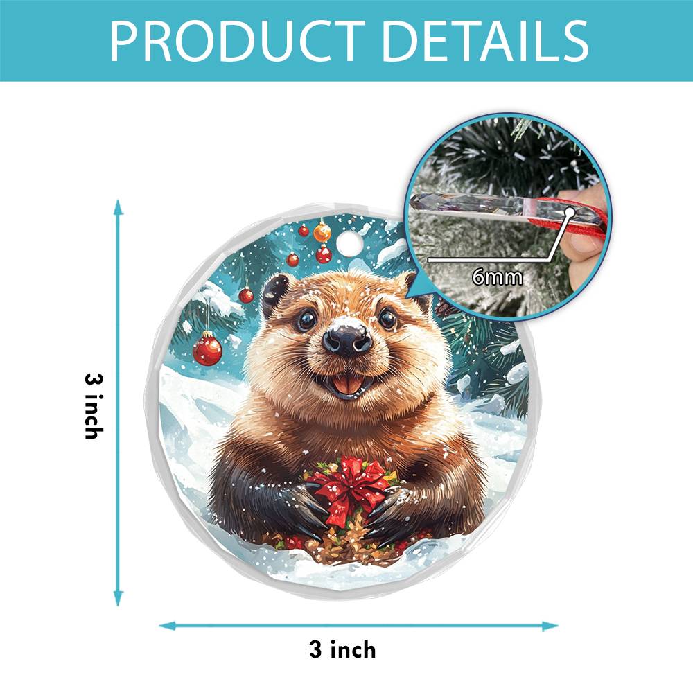 Beautiful Angus Beaver Christmas Night Design 2 Glass Ornament