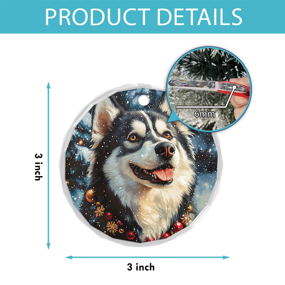 Beautiful Angus Huskie Dog Christmas Night Design 4 Glass Ornament