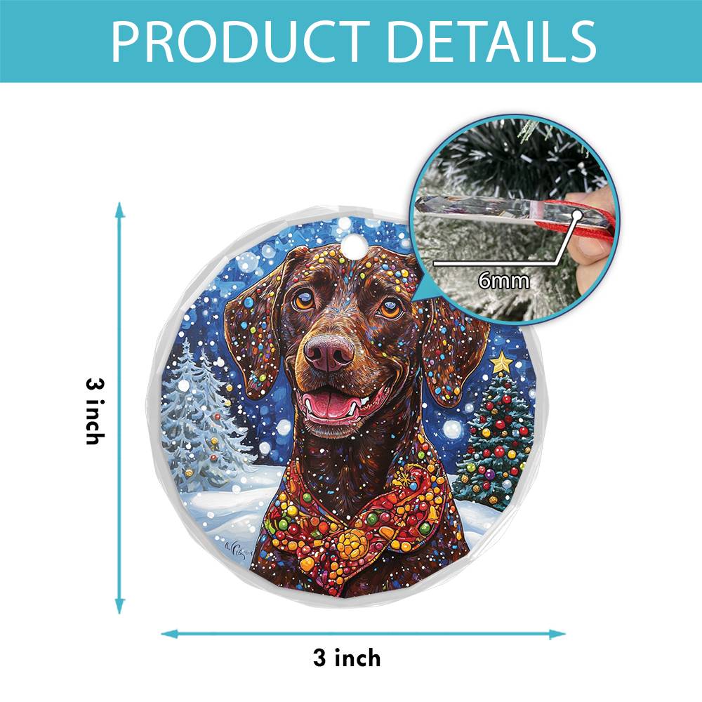 Beautiful Angus German Shorthaired Pointer Dog Christmas Night Design 2 Glass Ornament