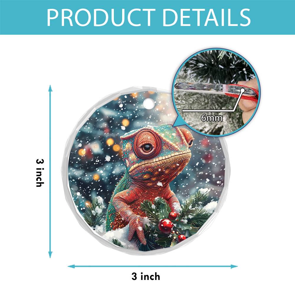 Beautiful Angus Chameleon Christmas Night Design 1 Glass Ornament