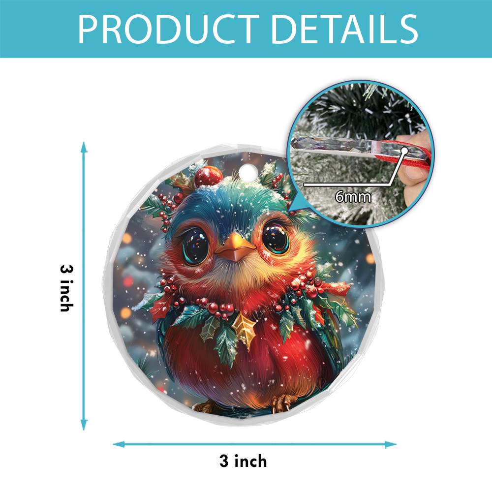 Beautiful Songbird Christmas Night Design 2 Glass Ornament