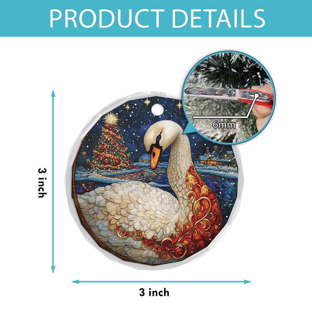 Beautiful Swan Christmas Night Design 2 Glass Ornament