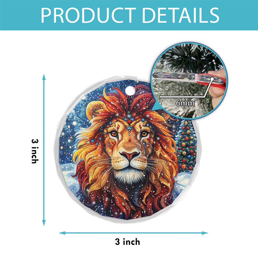 Beautiful Lion Christmas Night Design 1 Glass Ornament