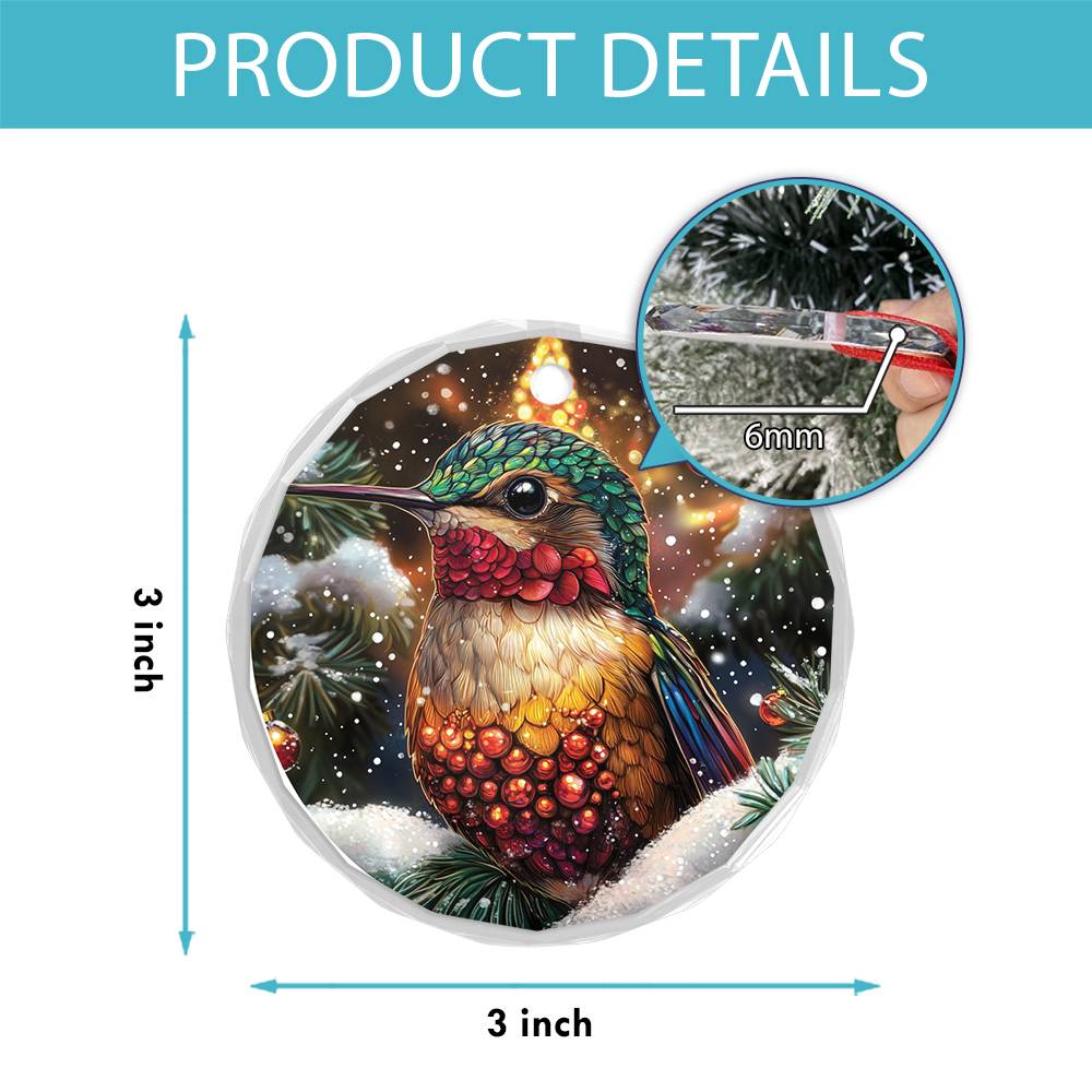 Beautiful Hummingbird Christmas Night Design 1 Glass Ornament