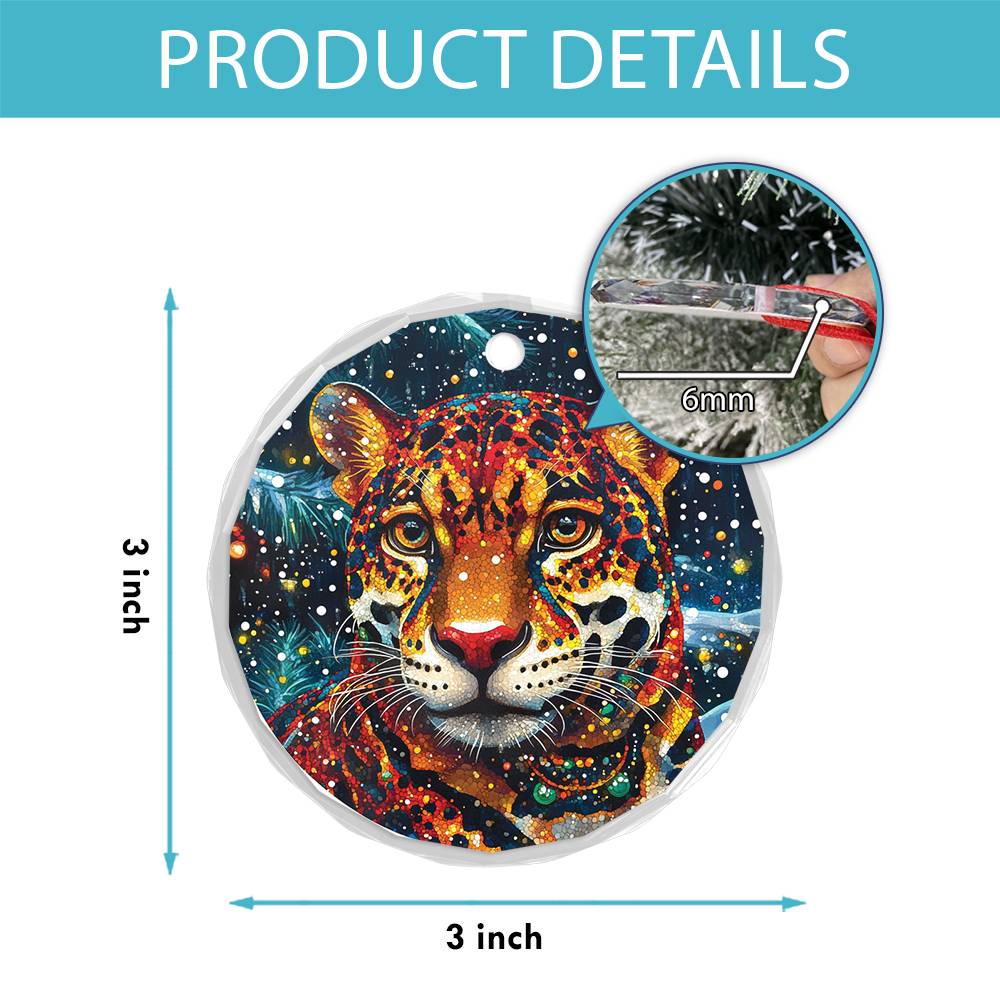 Beautiful Jaguar Christmas Night Design 4 Glass Ornament