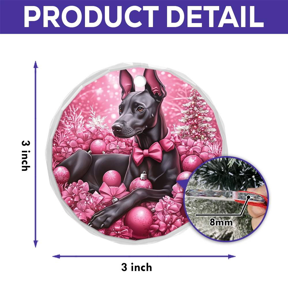 Doberman Pinscher Dog Pink Christmas Design 1 Glass Ornament