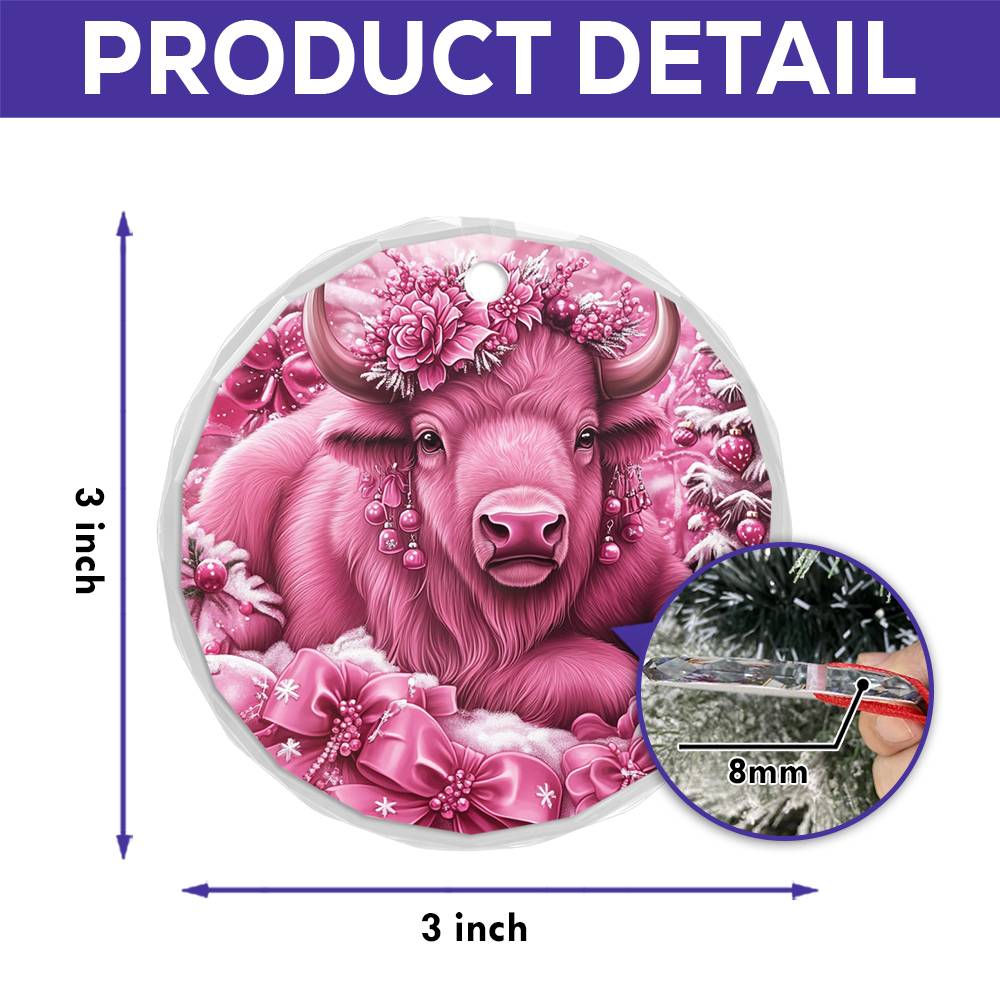Bison Pink Christmas Design 1 Glass Ornament
