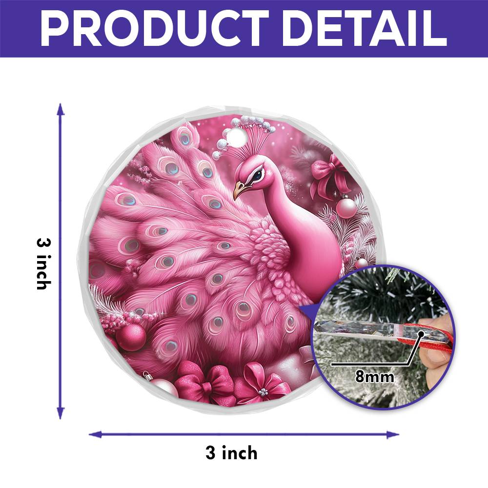 Peacock Pink Christmas Design 4 Glass Ornament